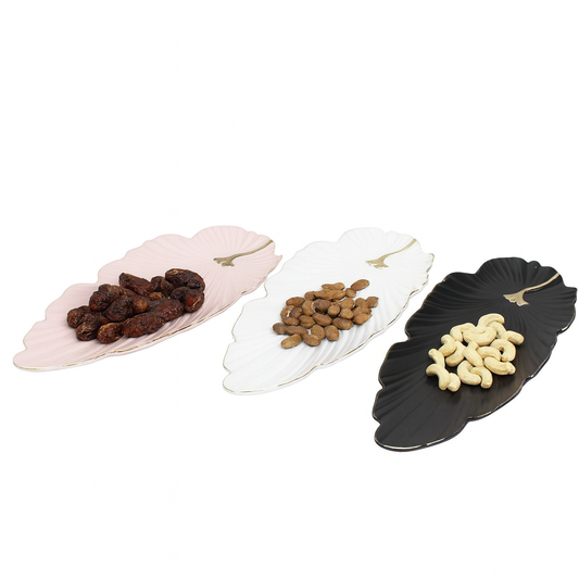 1Pc Leaf Platter Single – Pink, White & Black | Decorative Serving Tray