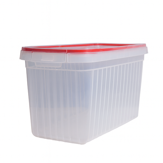 1pc Clear Storage Box 5 Liter – Airtight Plastic Food Storage Container with Colored Lid (Blue, Green, Orange, Red)