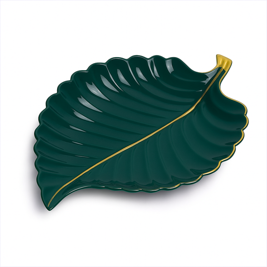 1Pc Leaf Platter Single – Green (Small & Large) | Luxury Ceramic Decorative Serving Tray