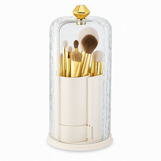 1Pc Rotating Makeup Brush Holder with Cover – Dustproof Cosmetic Organizer