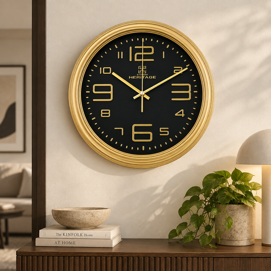 Heritage 15-Inch Luxury Gold Wall Clock with Silent Sweep Movement – Modern Decorative Plastic Frame Clock for Home & Office
