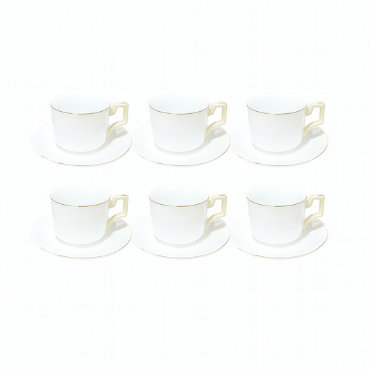 6 Pcs 220ML White Porcelain Tea & Coffee Cup with Saucer | Minimalist Elegant Design