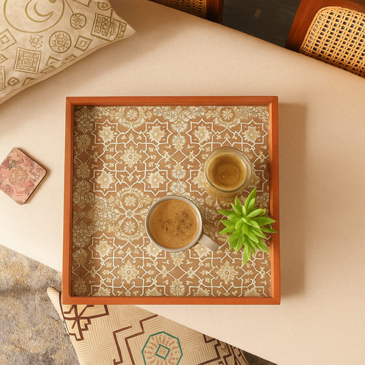 Square Oak Buff Tray – 15x15 Inch Wooden Decorative Serving Tray