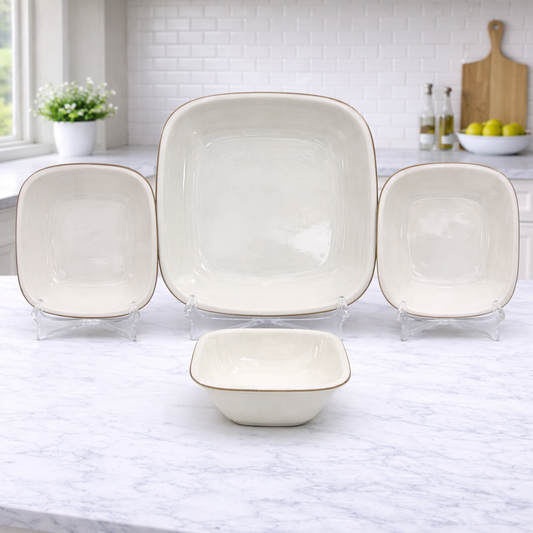 6 Person (24pcs) Modern White Square – Elegant Glass Tableware Collection