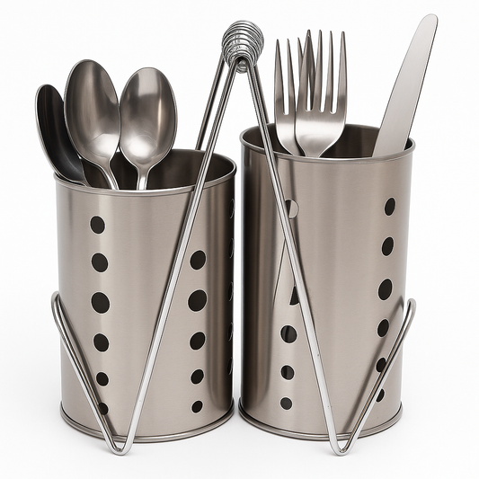 Stainless Steel Double Spoon Holder with Stand - Habitt