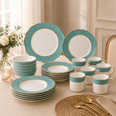 Premium Porcelain Dinner Set – Elegant Embossed Design with Gold Rim