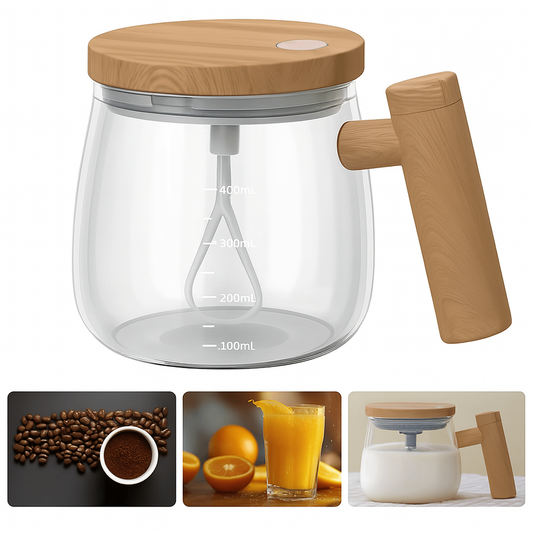 Coffee Beater Glass Mug – 400ml (USB Rechargeable)