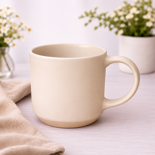 500ML Ceramic Mug with Raw Base – White