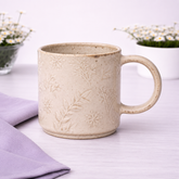 Beige Embossed Ceramic Mug 3.5 x 3.5 Inch – Elegant Stoneware Coffee Mug