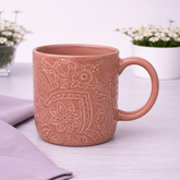 Brown Embossed Ceramic Mug 3 x 4 Inch – Rustic Stoneware Coffee Mug