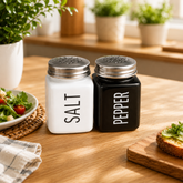 Salt and Pepper Bottle Set – Black & White Kitchen Seasoning Shakers