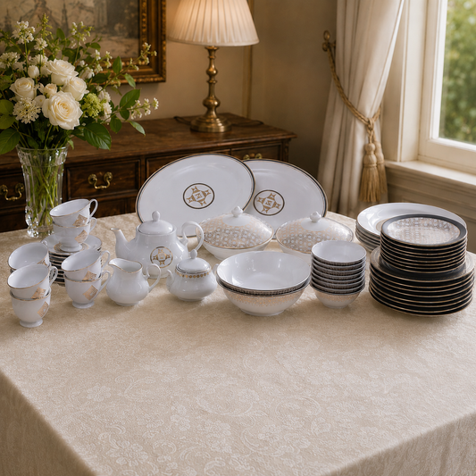 Luxury Arch Geometric Dark Green Dinner Set – Elegant Porcelain Tableware Collection - Habitt