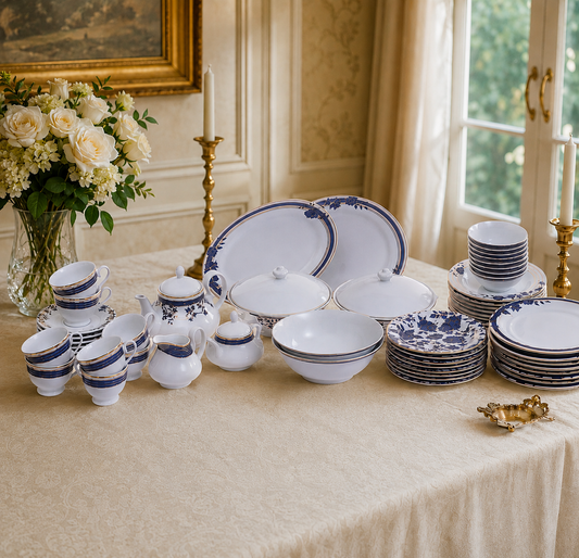 Elegant Dark Blue Floral Dinner Set – Premium Porcelain Tableware Collection - Habitt
