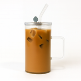 250ml Straw Glass – Clear Borosilicate with Handle, Lid & Reusable Straw - Habitt