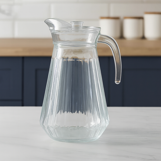 Crystal-Clear 1700 ml Glass Jug with Textured Design – Large Water & Juice Pitcher for Home Serving