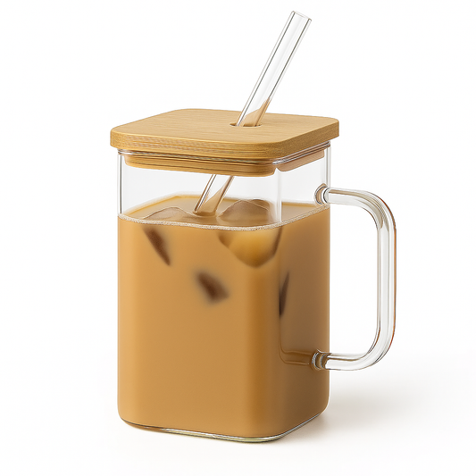 Glassware Mason Jar with Bamboo Lid & Straw – Modern Drink Cup