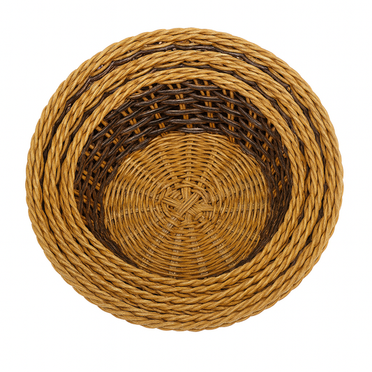 3-Piece Handwoven Round Cane Bread Basket Set – Natural Brown Rattan Serving Baskets for Dining, Kitchen & Café Use