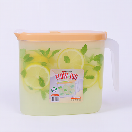 1pc Flow Jug – 1500 ml Plastic Water & Juice Jug with Easy-Pour Lid (White, Grey, Pink, Beige)