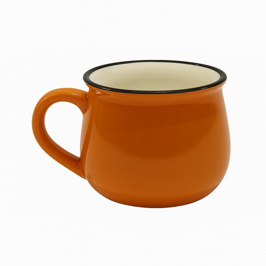 Orange Enamel Mug | Vintage Pot-Belly Design | Durable Coffee & Tea Cups for Home & Outdoor Use