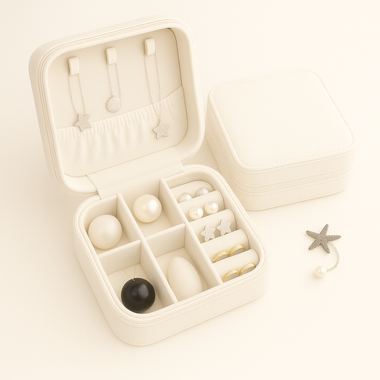 1Pc Elegant Travel Jewelry Box Organizer White – Compact PU Leather Storage Case for Earrings, Rings & Necklaces