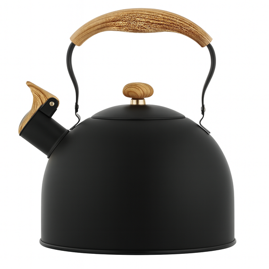 1Pc Exclusive 2.5L Enamel Whistling Kettle – Vintage Style Tea & Coffee Kettle with Wood-Effect Handle (Black, White, Beige,Blue) - Habitt