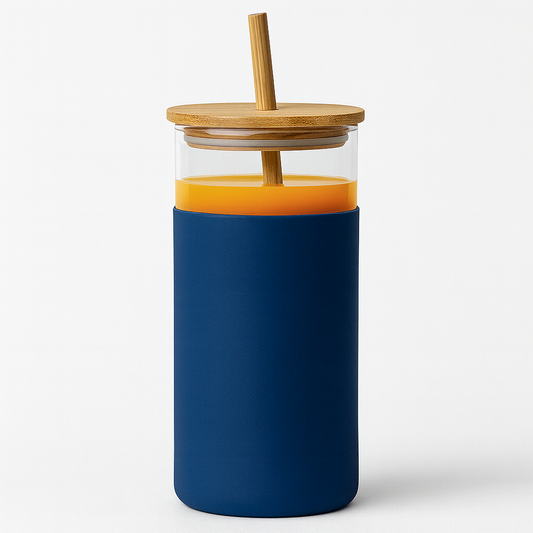 1Pc 500ml Straw Glass Bottle – Reusable with Wooden Lid & Silicone Sleeve (Green, Pink, Blue, Beige)