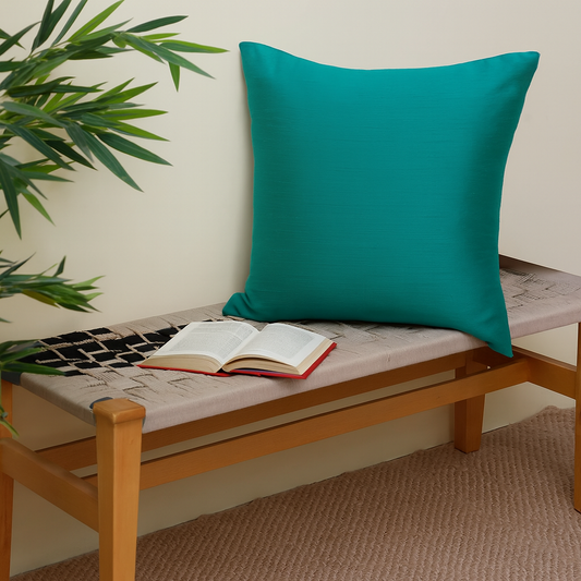 Green Cotton Silk Cushion Cover 18x18 – Elegant Plain Decorative Throw Pillow for Sofa, Bed & Living Room