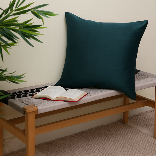 Teal Raw Silk Cushion Cover 18x18 – Luxurious Plain Decorative Throw Pillow for Sofa, Bed & Living Room