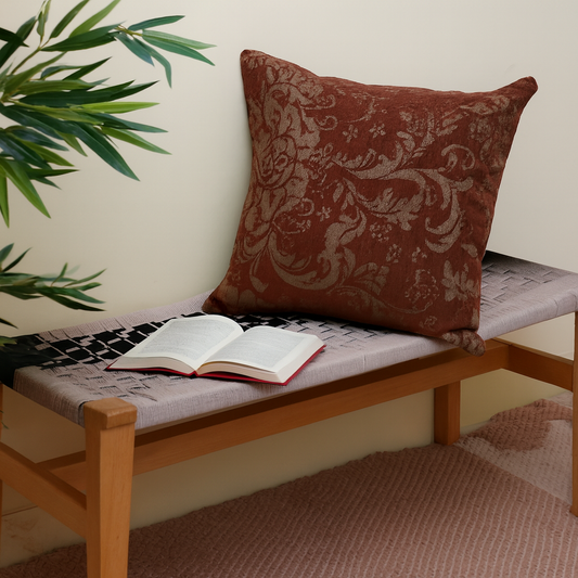 Brown Jacquard Cushion Cover 18x18 – Elegant Decorative Throw Pillow with Floral Pattern for Sofa & Bed