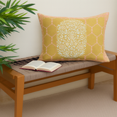 Zareen Cushion Cover 12x18 – Yellow Floral Block Print Cotton Lumbar Pillow - Habitt