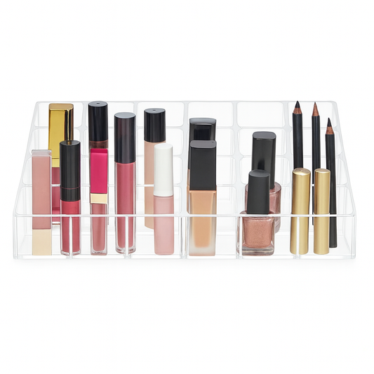24-Slot Acrylic Lipstick Holder – Transparent Makeup Organizer