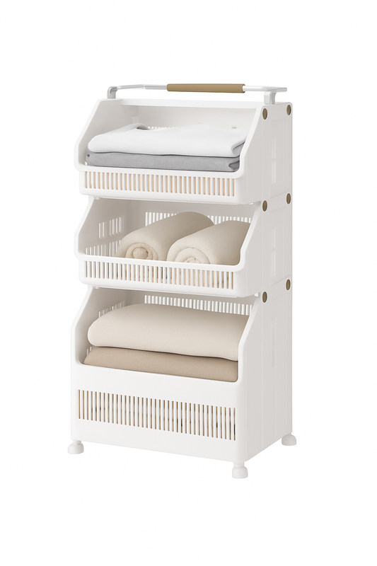 4-Layer Cloth Storage Basket – Multi-Tier Plastic Organizer with Handle