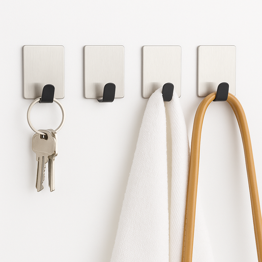 6 Pcs Stainless Steel Adhesive Wall Hooks – Heavy Duty Self-Adhesive Hooks for Kitchen, Bathroom & Home Organization