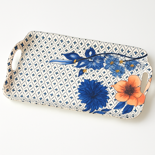 Crystal Serving Tray – Rectangular with Floral Design & Handles