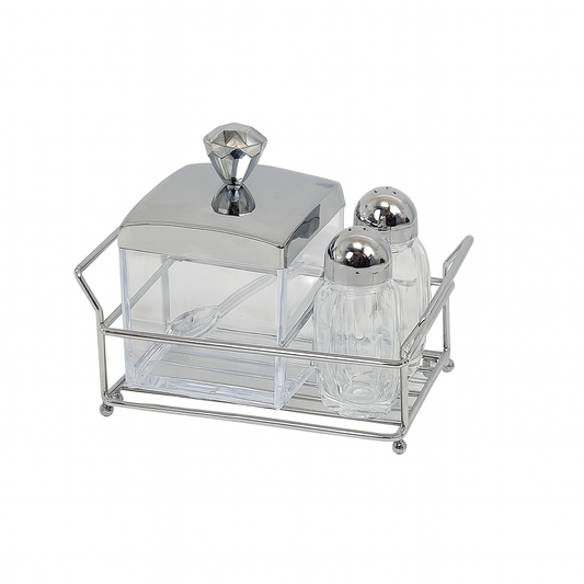 1Pc Salt & Sugar Pot Set – 3 Pcs Acrylic in Gold, Rose Gold & Silver