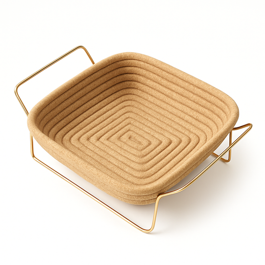 Square Bread Basket – Woven Design with Golden Frame