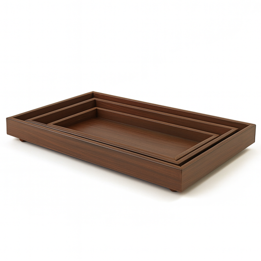 3 Pcs Wooden Tray Set – Dark Wood Finish