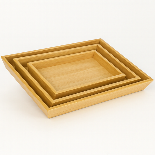 3 Pcs Wooden Tray Set – Bamboo Design