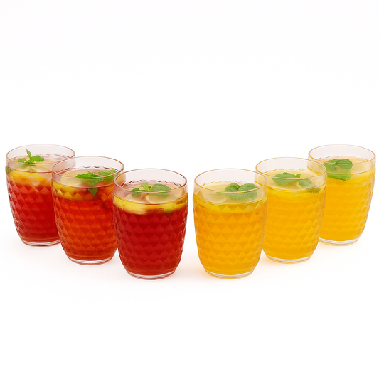 (Pack of 6) Shimmer Acrylic Glass – Premium Diamond-Cut Design Drinking Glasses