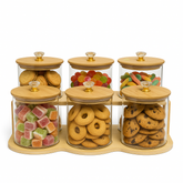 6Pcs Glass Jar Set with Wooden Stand – Airtight Kitchen Storage Containers - Habitt