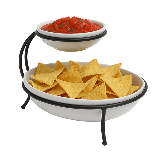 Wire Chip & Dip Stand – Symphony White Ceramic with Black Metal Frame