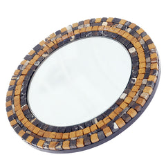 Round Mirror In Mosaic.Black Brown.12x12