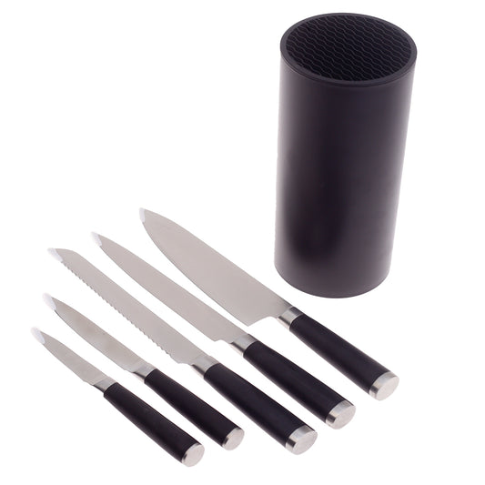 Black Knife Set – 6 Pcs with Holder