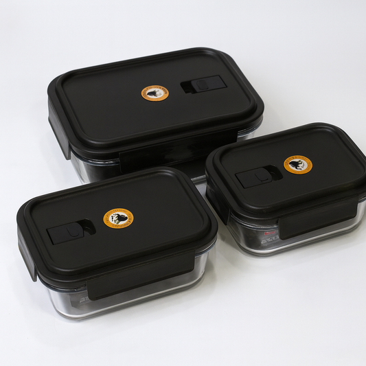 Glass Storage Box Set with Black Airtight Lids – 630ml, 1000ml, 1500ml