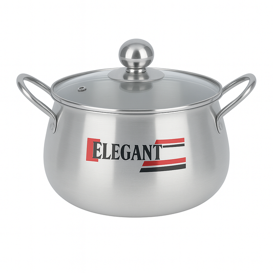 Elegant Belly Pot with Glass Lid – Multiple Sizes (16cm, 20cm, 24cm, 28cm & 32cm)