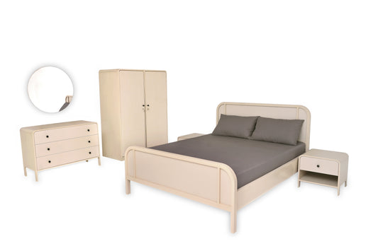 Harold Bedroom Set – Queen Size Bed, Dresser with Mirror & 2-Door Wardrobe