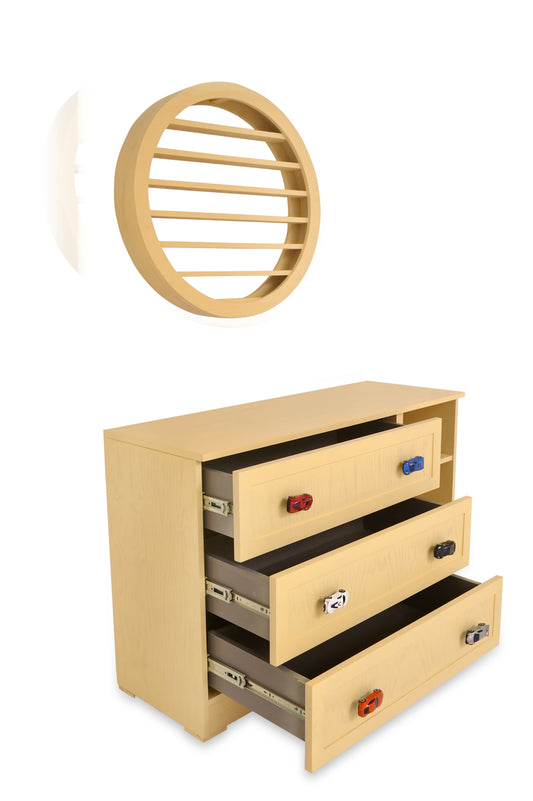 Wooden Cart Chester – Kids’ Chest of Drawers with Toy Car Handles