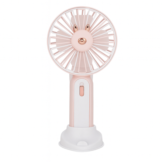 Portable Mini Fan – Rechargeable Handheld Fan with Stand (Pink)