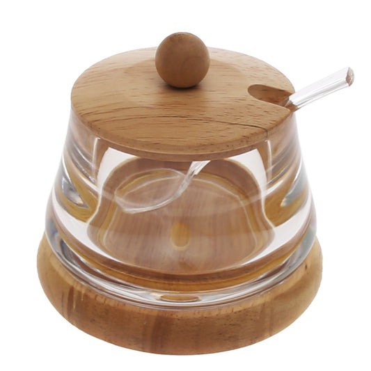 Glass Sugar Pot with Wooden Lid & Base – Spoon Included