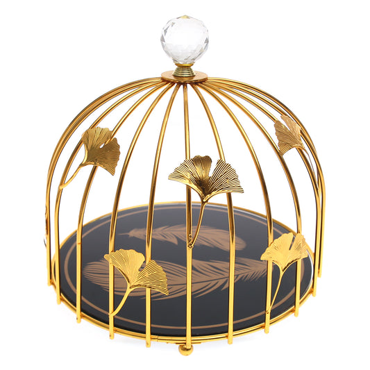 Decorative Cage‑Style Serving Stand – 1‑Tier with Crystal Knob & Gold Frame